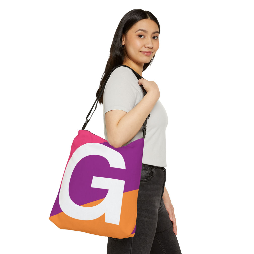 Initial Letter 'G' Colorblock Adjustable Tote Bag — Monogram Alphabet Shoulder Bag