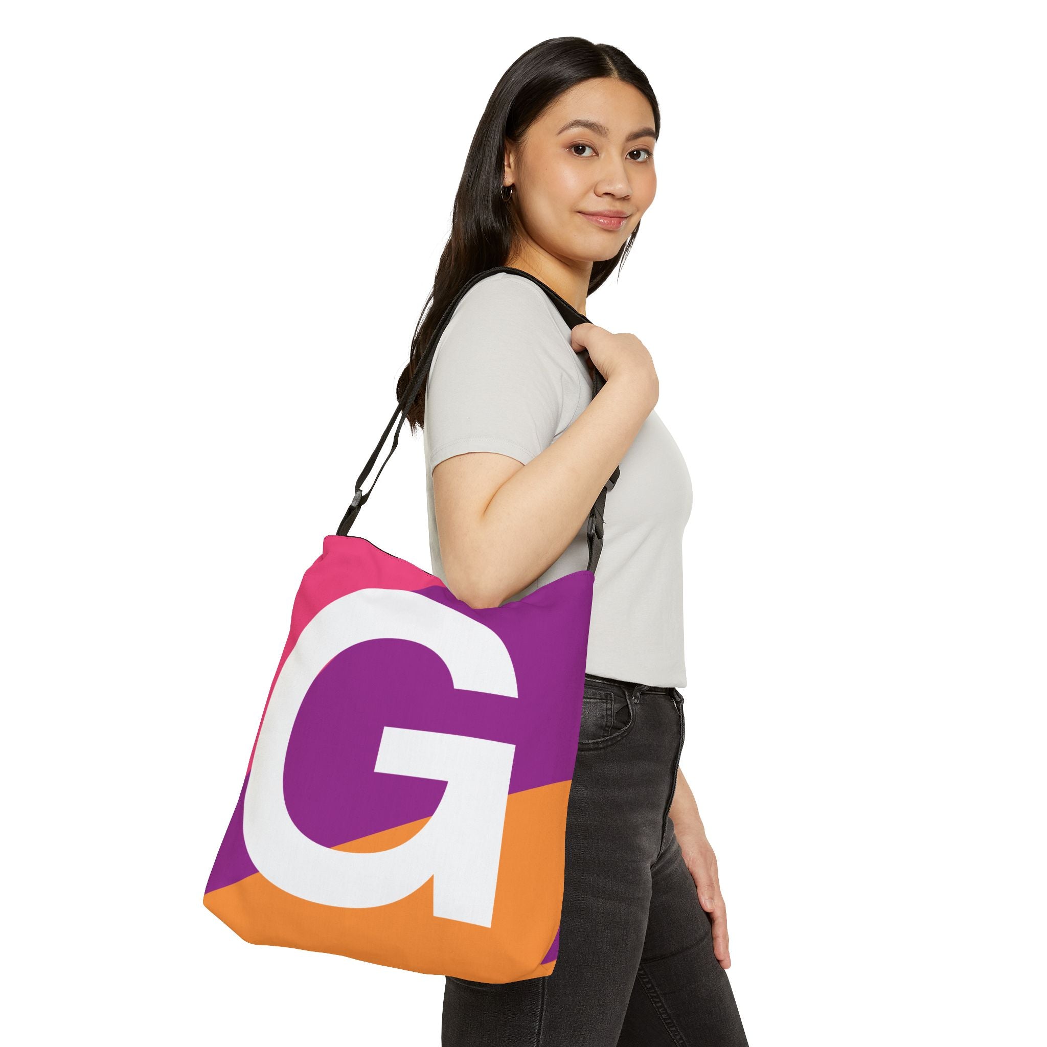 Initial Letter 'G' Colorblock Adjustable Tote Bag — Monogram Alphabet Shoulder Bag