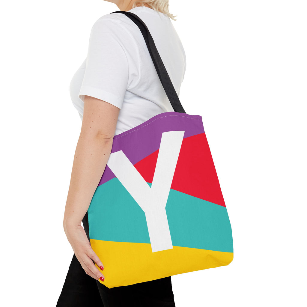 Monogram 'Y' Colorblock Tote Bag — Personalized Initial Y Shoulder Tote