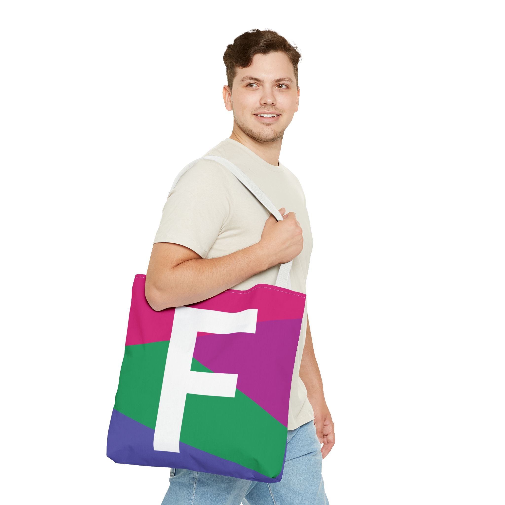 Monogram 'F' Colorblock Tote Bag — Personalized Initial F Shoulder Tote