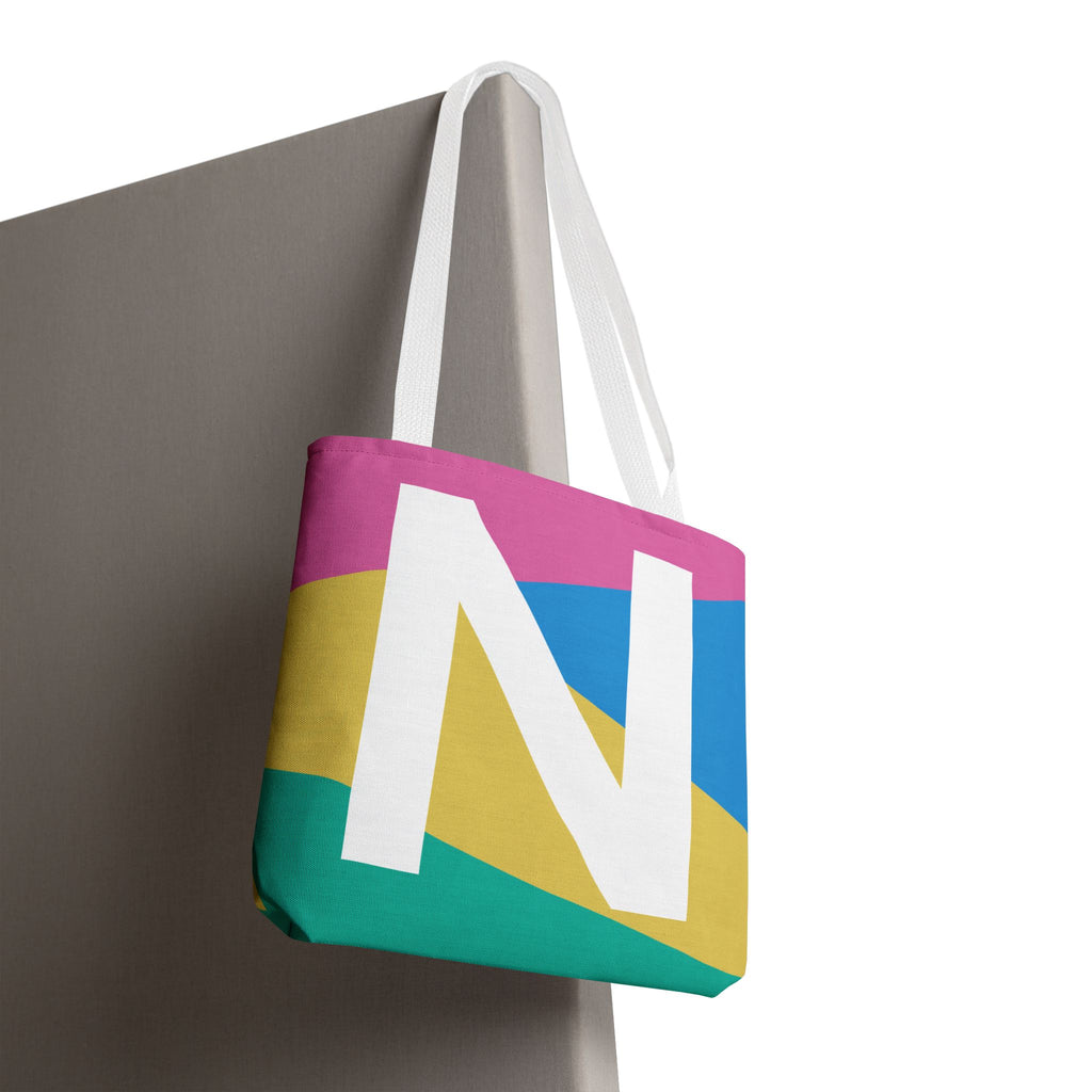 Monogram 'N' Colorblock Tote Bag — Personalized Initial N Shoulder Tote