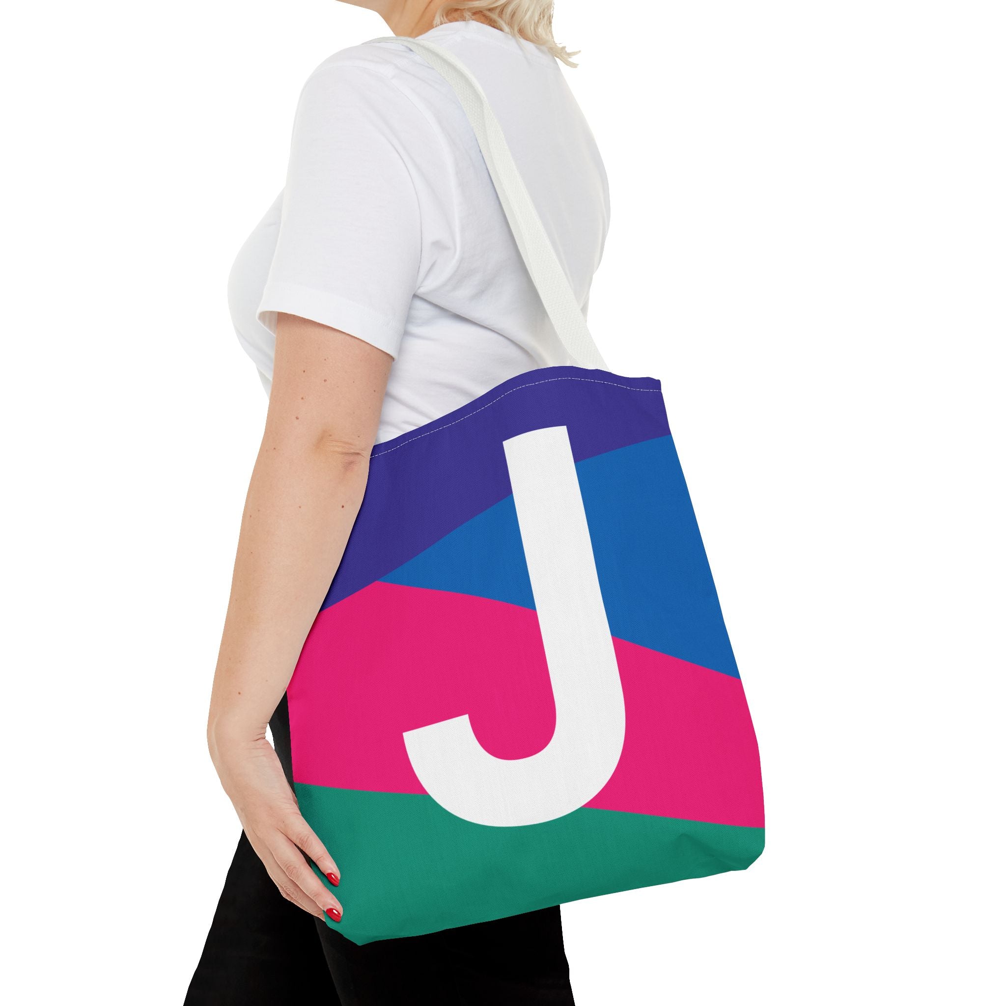 Monogram 'J' Colorblock Tote Bag — Personalized Initial J Shoulder Tote
