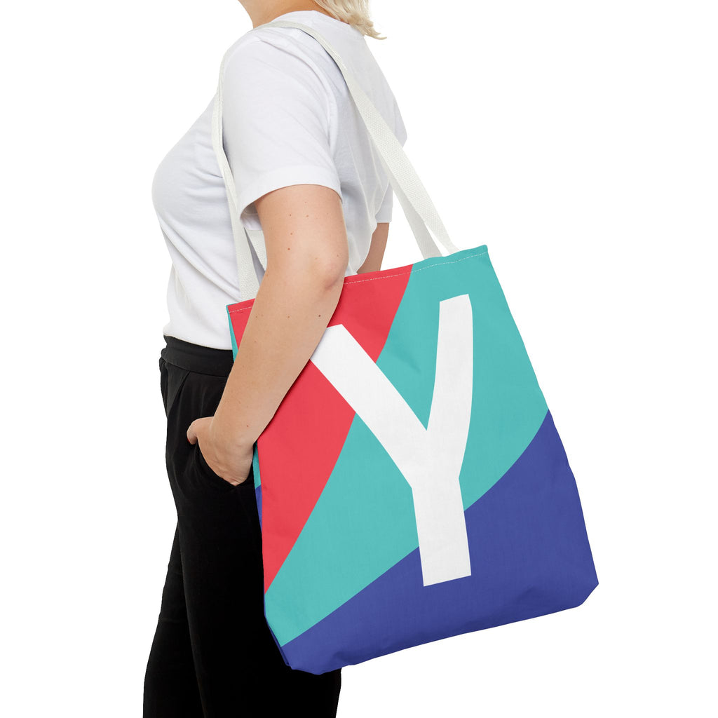 Monogram 'Y' Colorblock Tote Bag — Personalized Initial Y Shoulder Tote