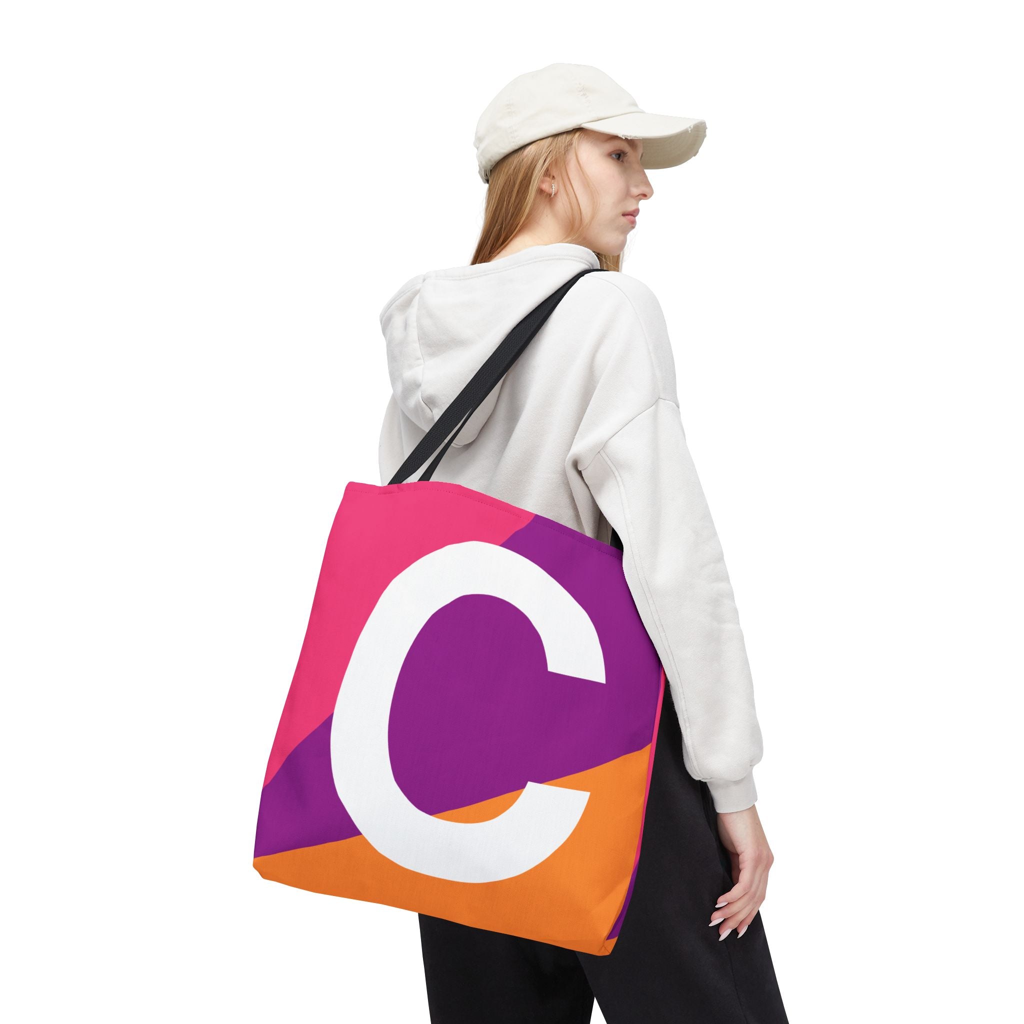 Monogram 'C' Colorblock Tote Bag — Personalized Initial C Shoulder Tote
