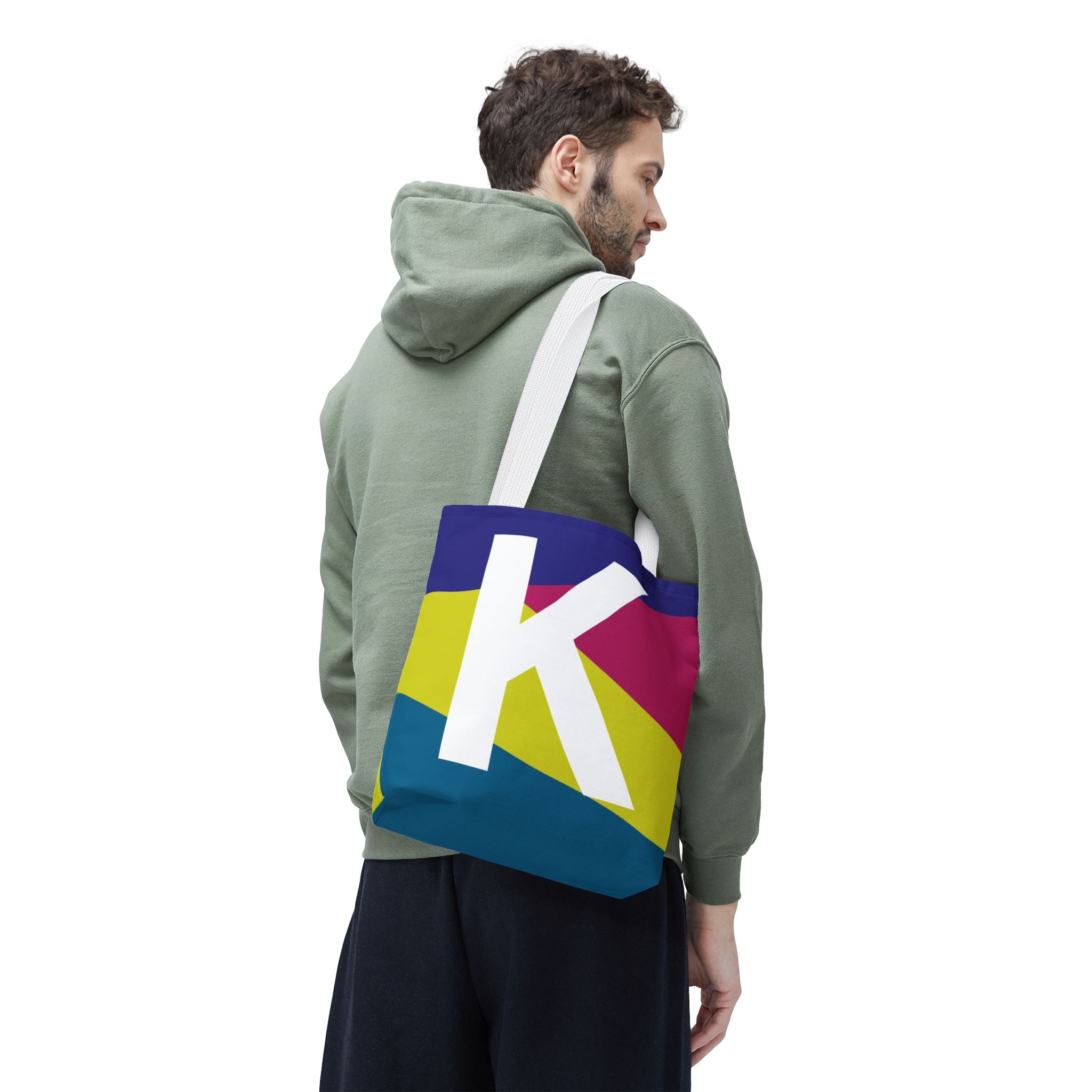 Monogram 'K' Colorblock Tote Bag — Personalized Initial K Shoulder Tote