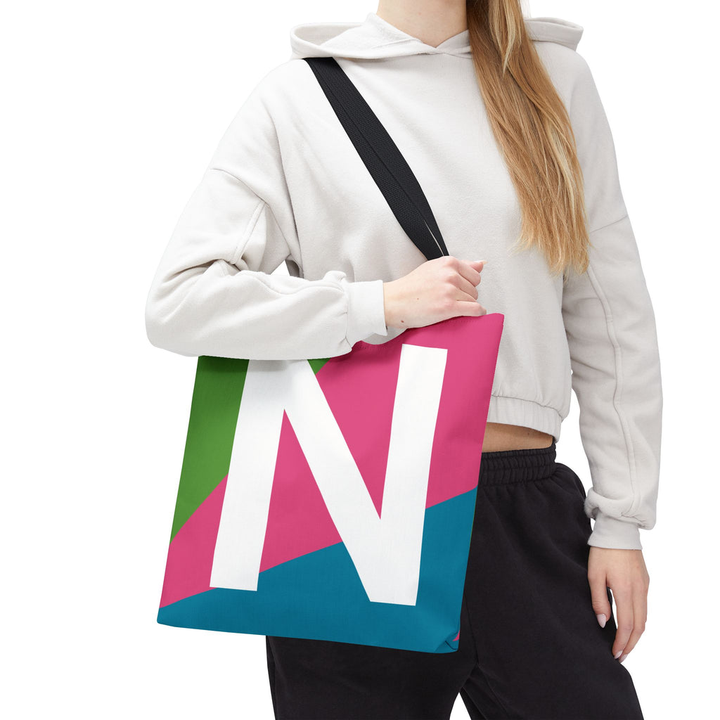 Monogram 'N' Colorblock Tote Bag — Personalized Initial N Shoulder Tote