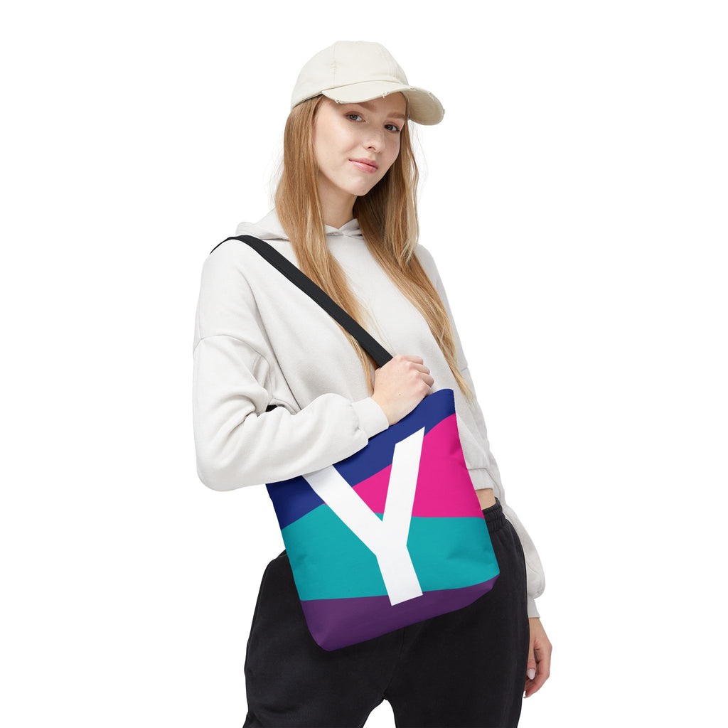 Monogram 'Y' Colorblock Tote Bag — Personalized Initial Y Shoulder Tote