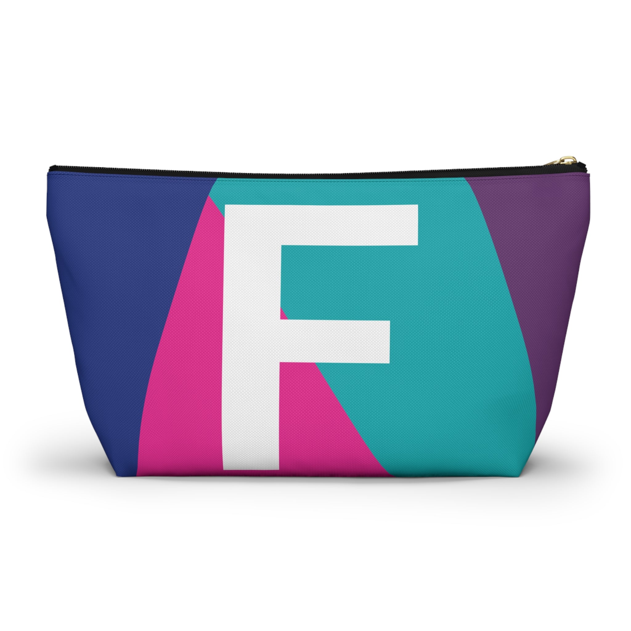 Initials Colorblock Accessory Pouch — Monogram F T-Bottom Cosmetic Bag