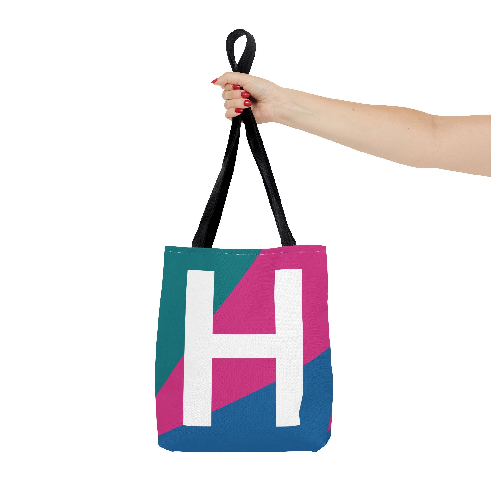 Monogram 'H' Colorblock Tote Bag — Personalized Initial H Shoulder Tote