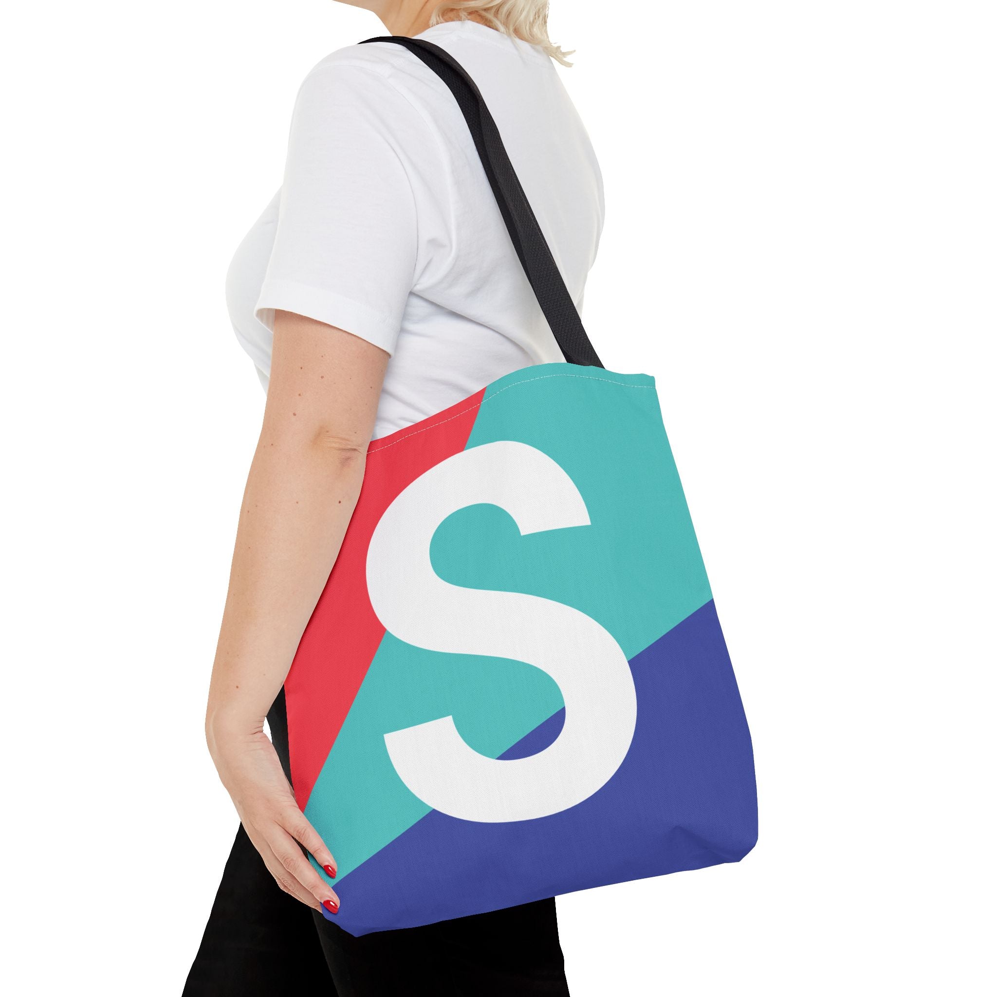 Monogram 'S' Colorblock Tote Bag — Personalized Initial S Shoulder Tote