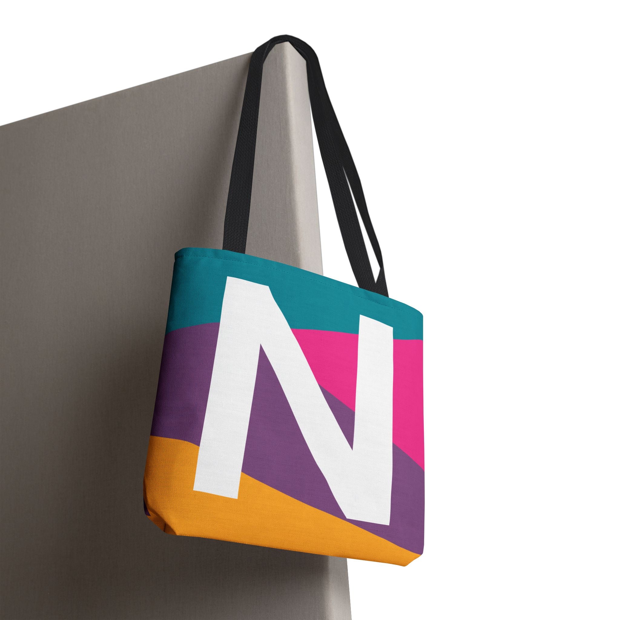 Monogram 'N' Colorblock Tote Bag — Personalized Initial N Shoulder Tote