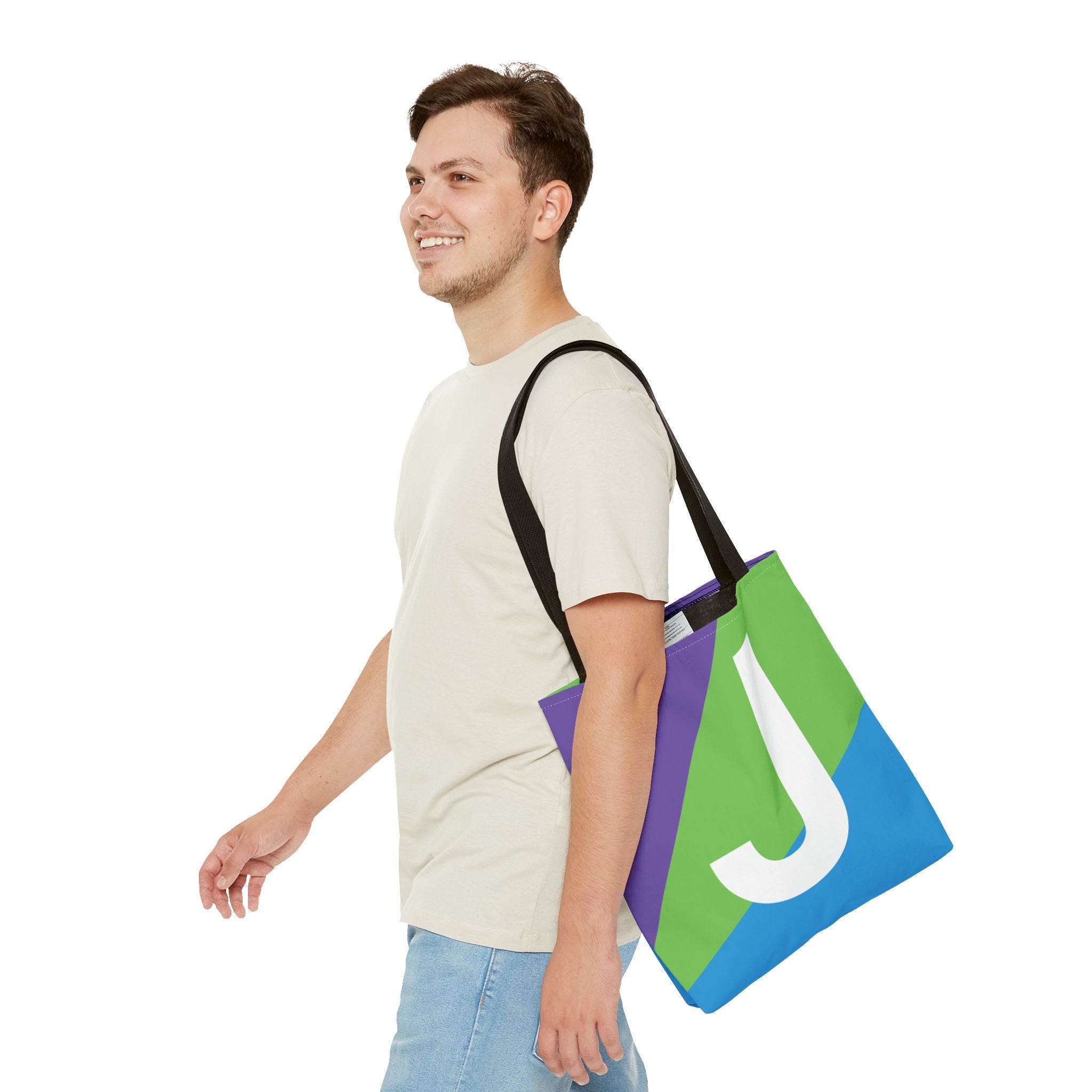 Monogram 'J' Colorblock Tote Bag — Personalized Initial J Shoulder Tote