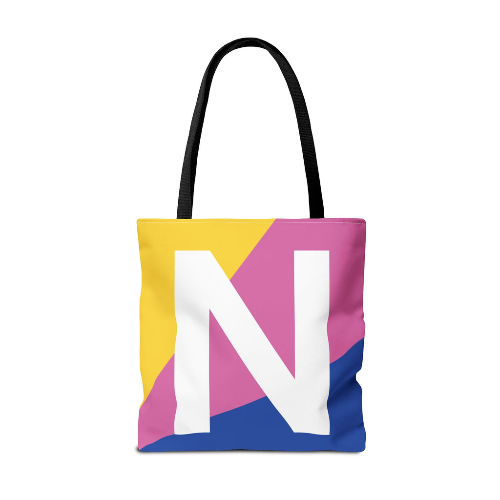 Monogram 'N' Colorblock Tote Bag — Personalized Initial N Shoulder Tote
