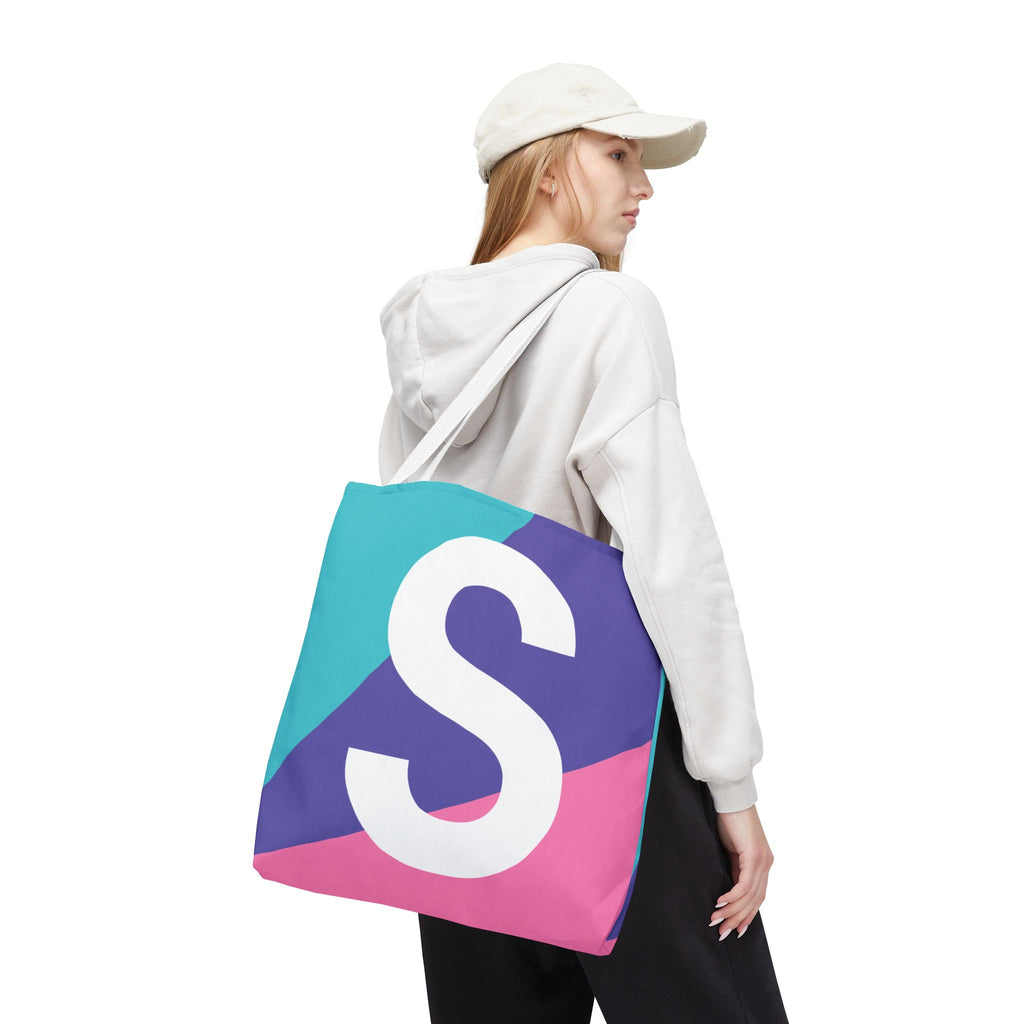Monogram 'S' Colorblock Tote Bag — Personalized Initial S Shoulder Tote