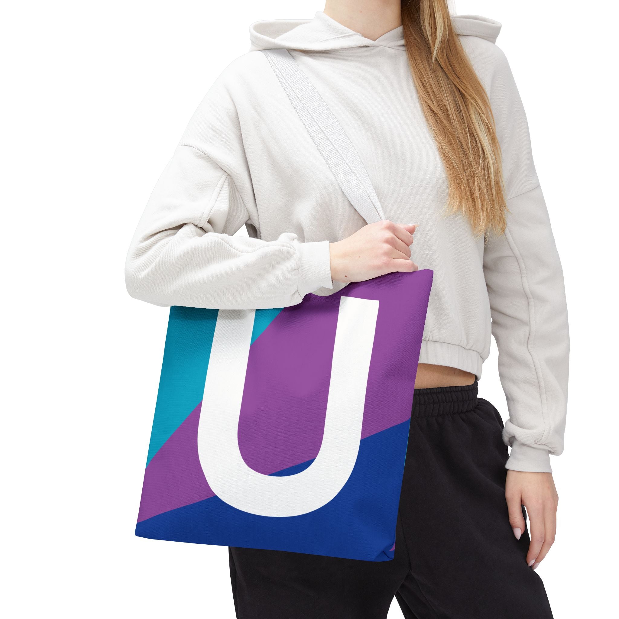Monogram 'U' Colorblock Tote Bag — Personalized Initial U Shoulder Tote