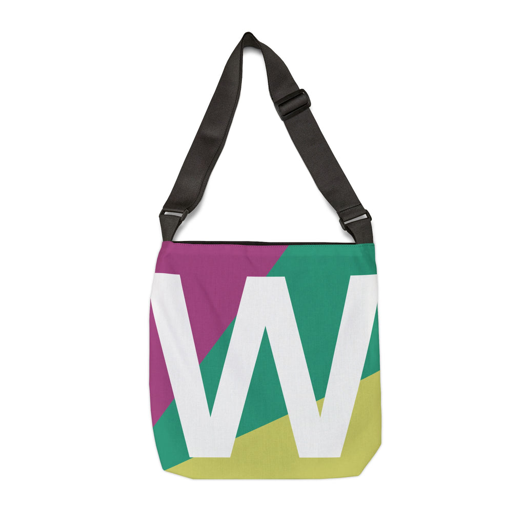 Initial Letter 'W' Colorblock Adjustable Tote Bag — Monogram Alphabet Shoulder Bag
