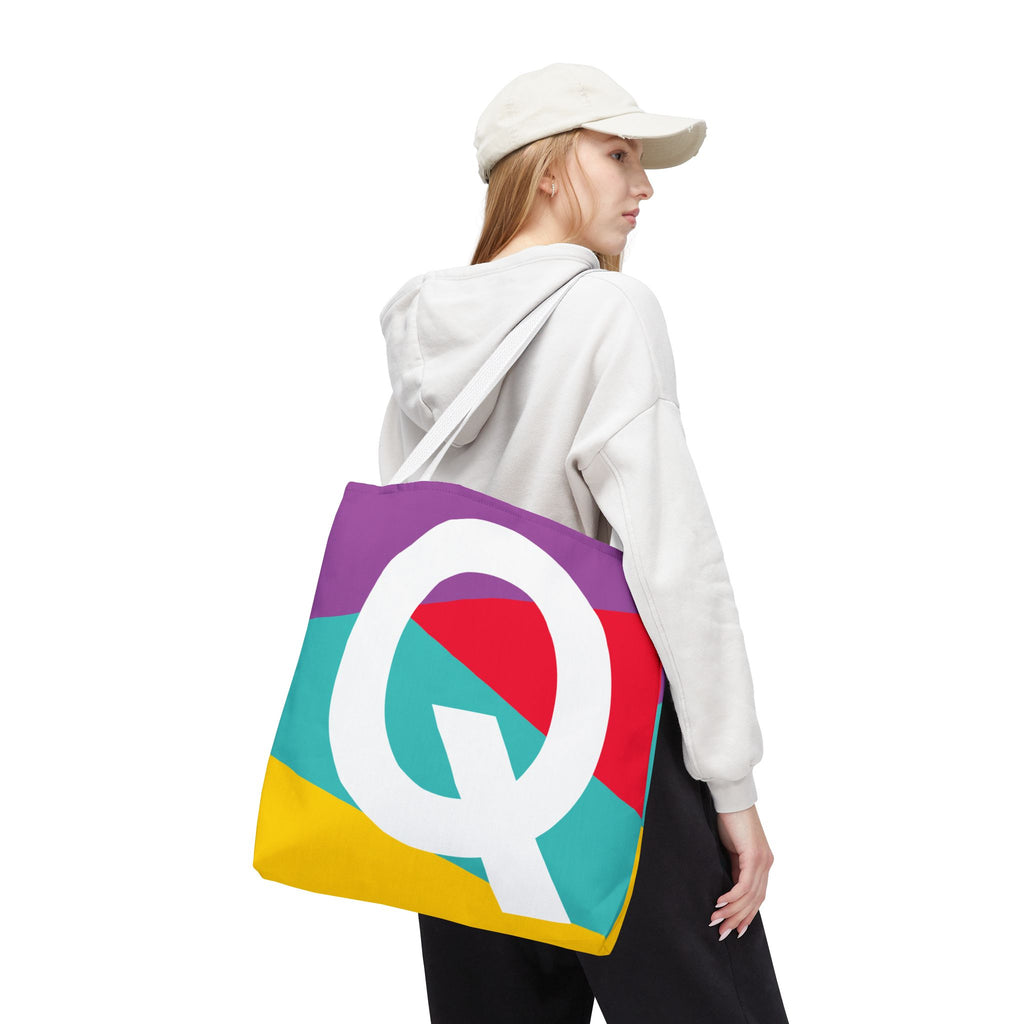 Monogram 'Q' Colorblock Tote Bag — Personalized Initial Q Shoulder Tote