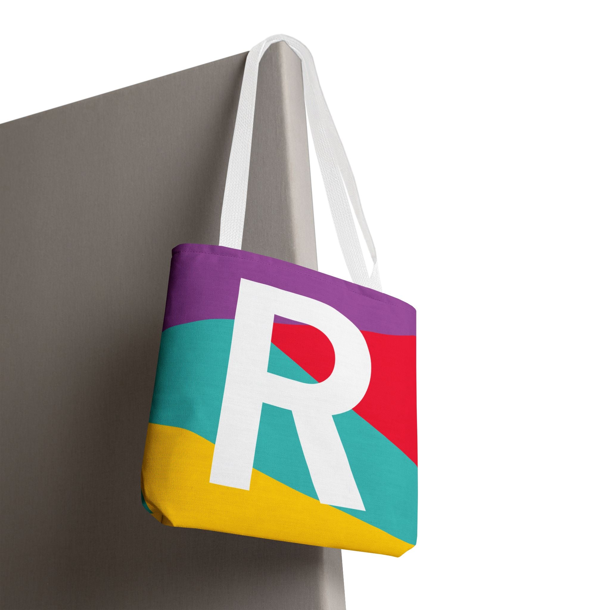 Monogram 'R' Colorblock Tote Bag — Personalized Initial R Shoulder Tote