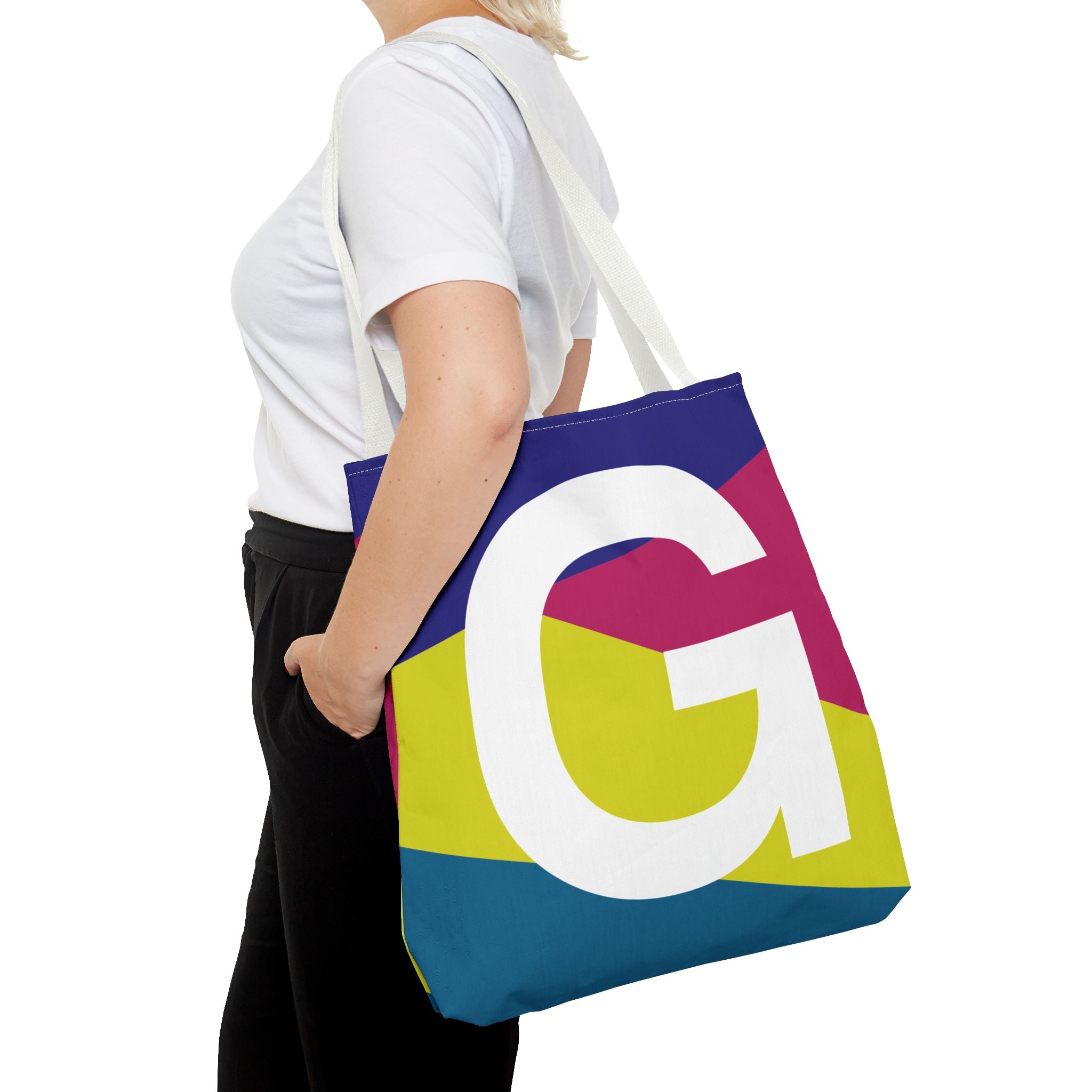 Monogram 'G' Colorblock Tote Bag — Personalized Initial G Shoulder Tote