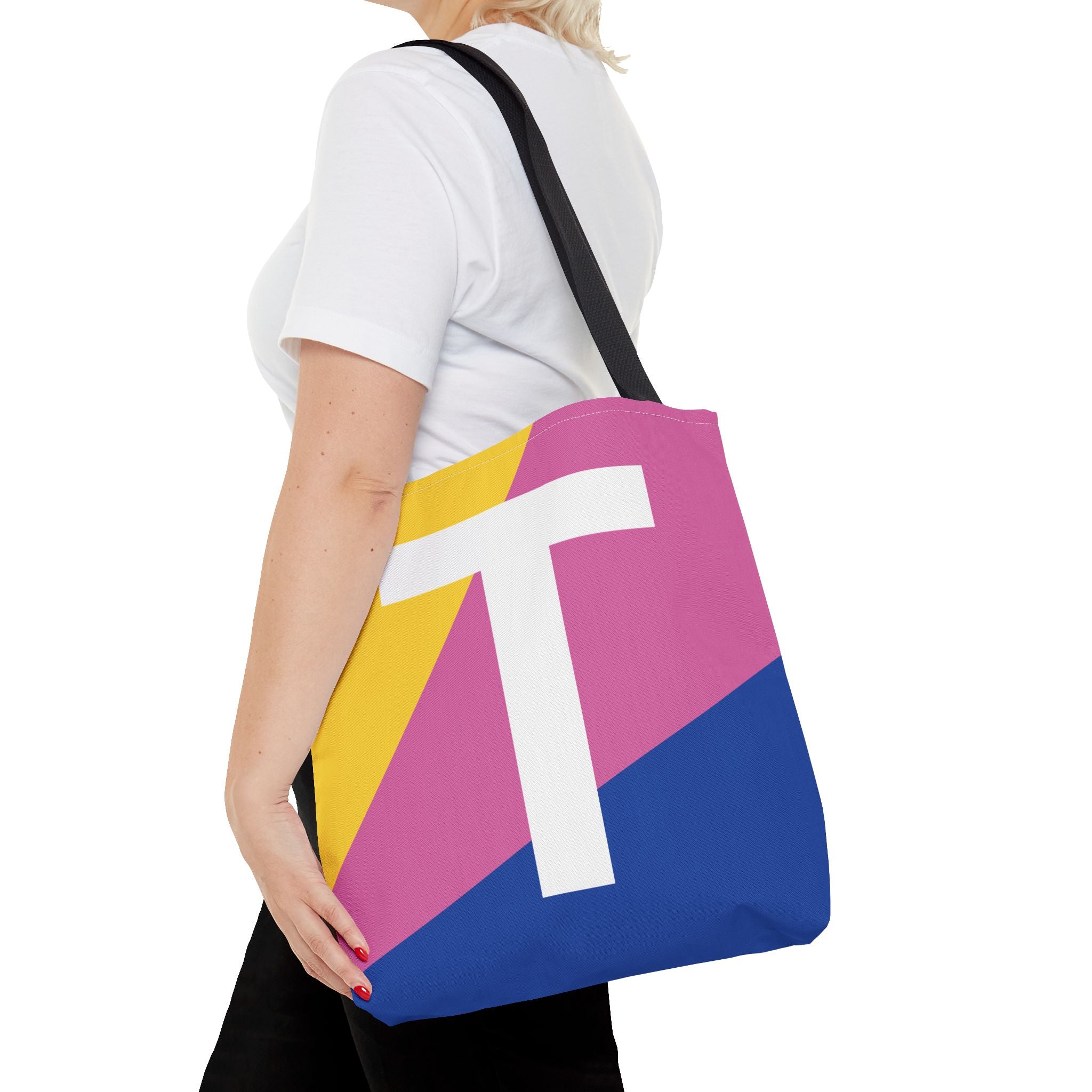Monogram 'T' Colorblock Tote Bag — Personalized Initial T Shoulder Tote