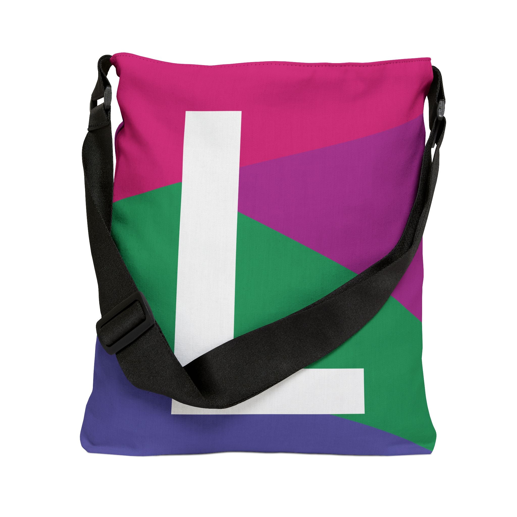Initial Letter 'L' Colorblock Adjustable Tote Bag — Monogram Alphabet Shoulder Bag