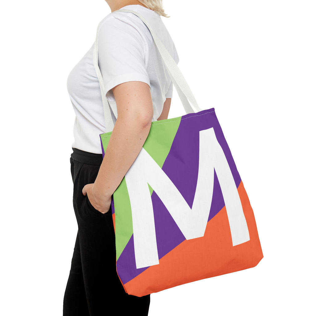 Monogram 'M' Colorblock Tote Bag — Personalized Initial M Shoulder Tote