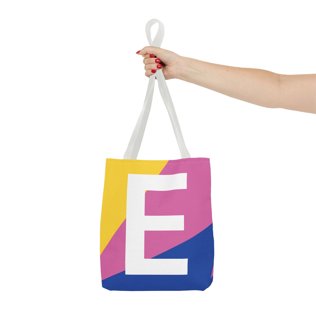 Monogram 'E' Colorblock Tote Bag — Personalized Initial E Shoulder Tote