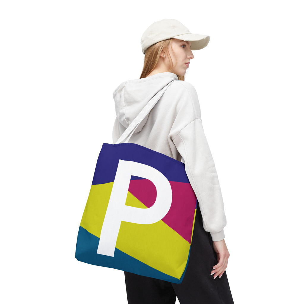 Monogram 'P' Colorblock Tote Bag — Personalized Initial P Shoulder Tote