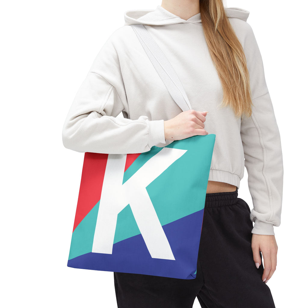 Monogram 'K' Colorblock Tote Bag — Personalized Initial K Shoulder Tote