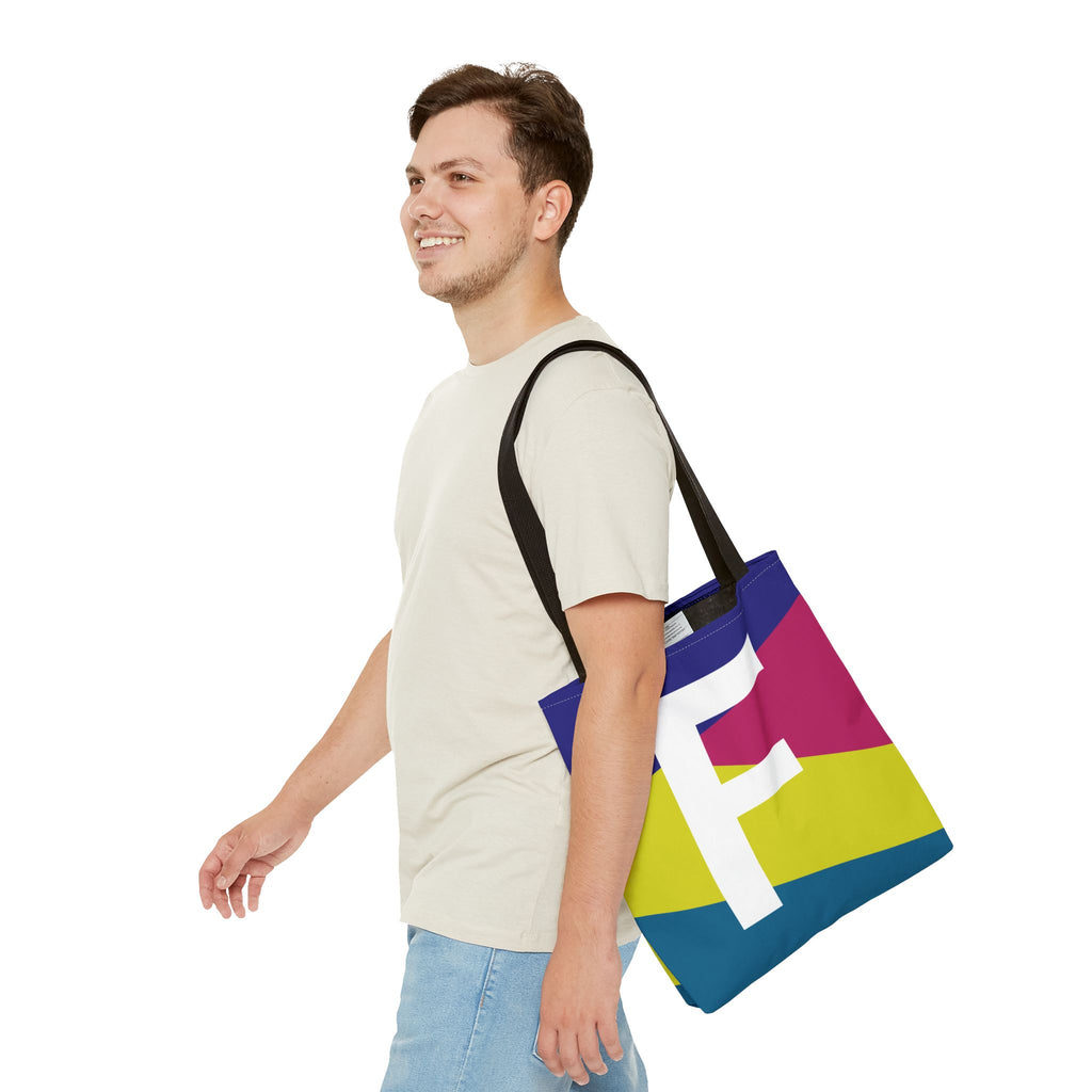 Monogram 'F' Colorblock Tote Bag — Personalized Initial F Shoulder Tote