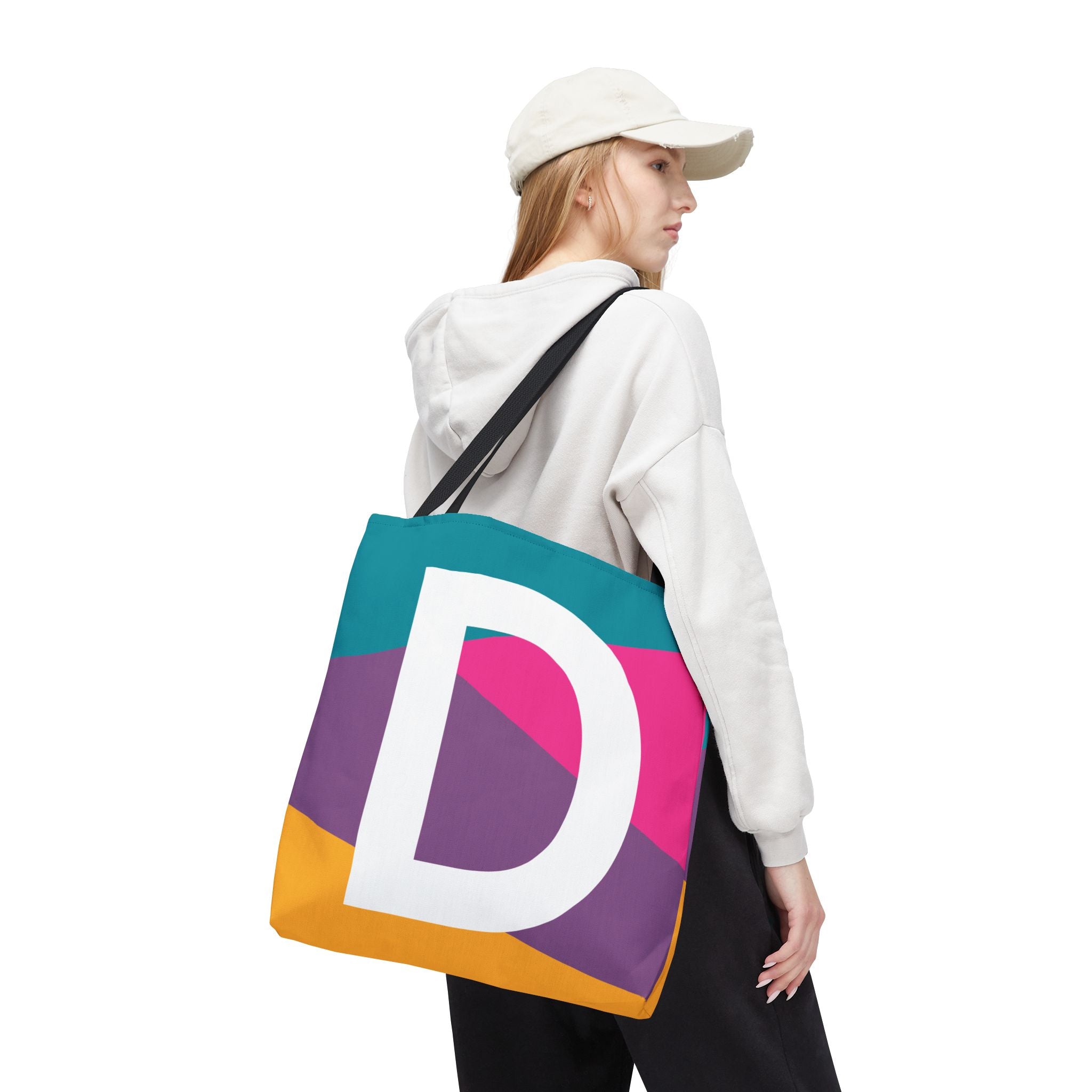 Monogram 'D' Colorblock Tote Bag — Personalized Initial D Shoulder Tote