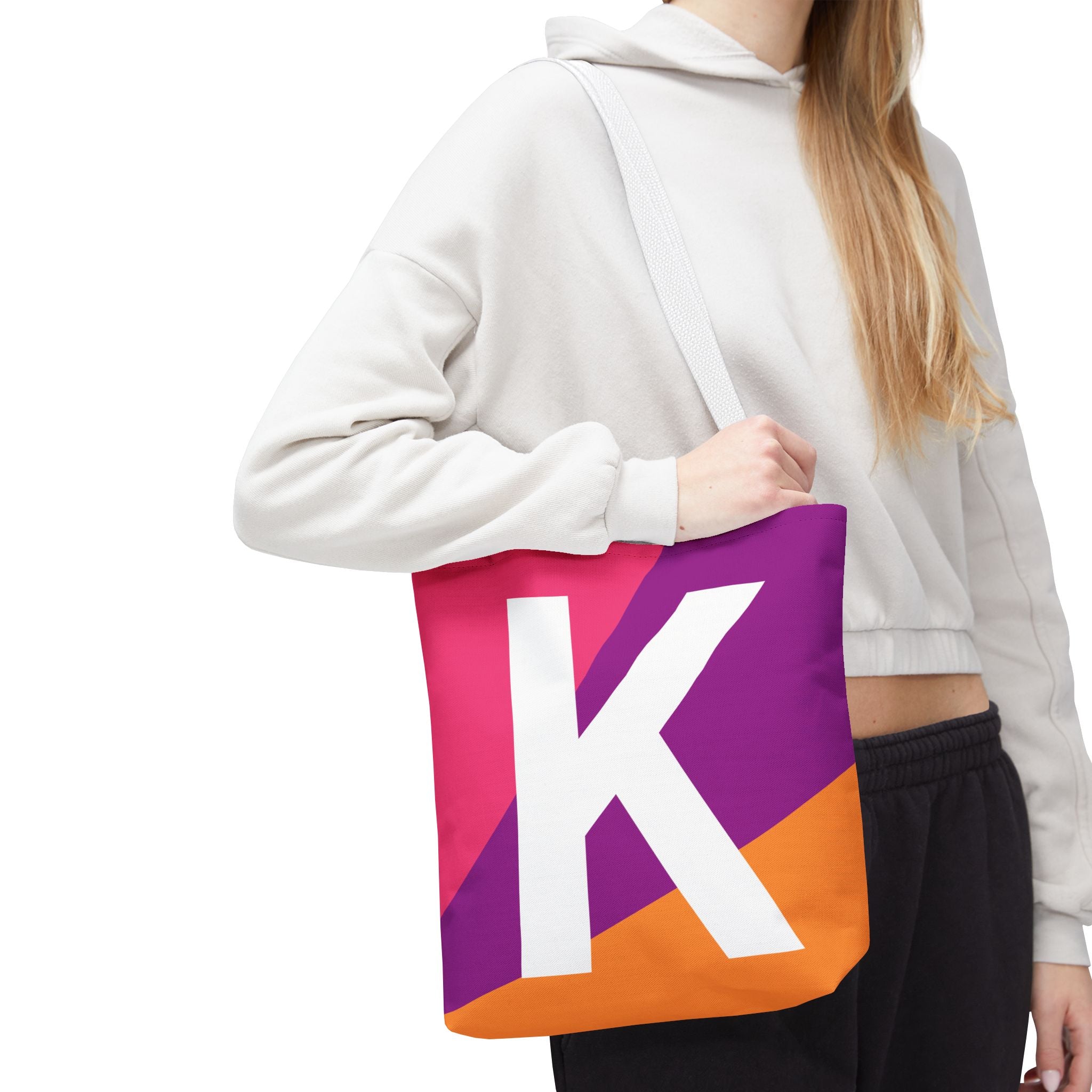 Monogram 'K' Colorblock Tote Bag — Personalized Initial K Shoulder Tote