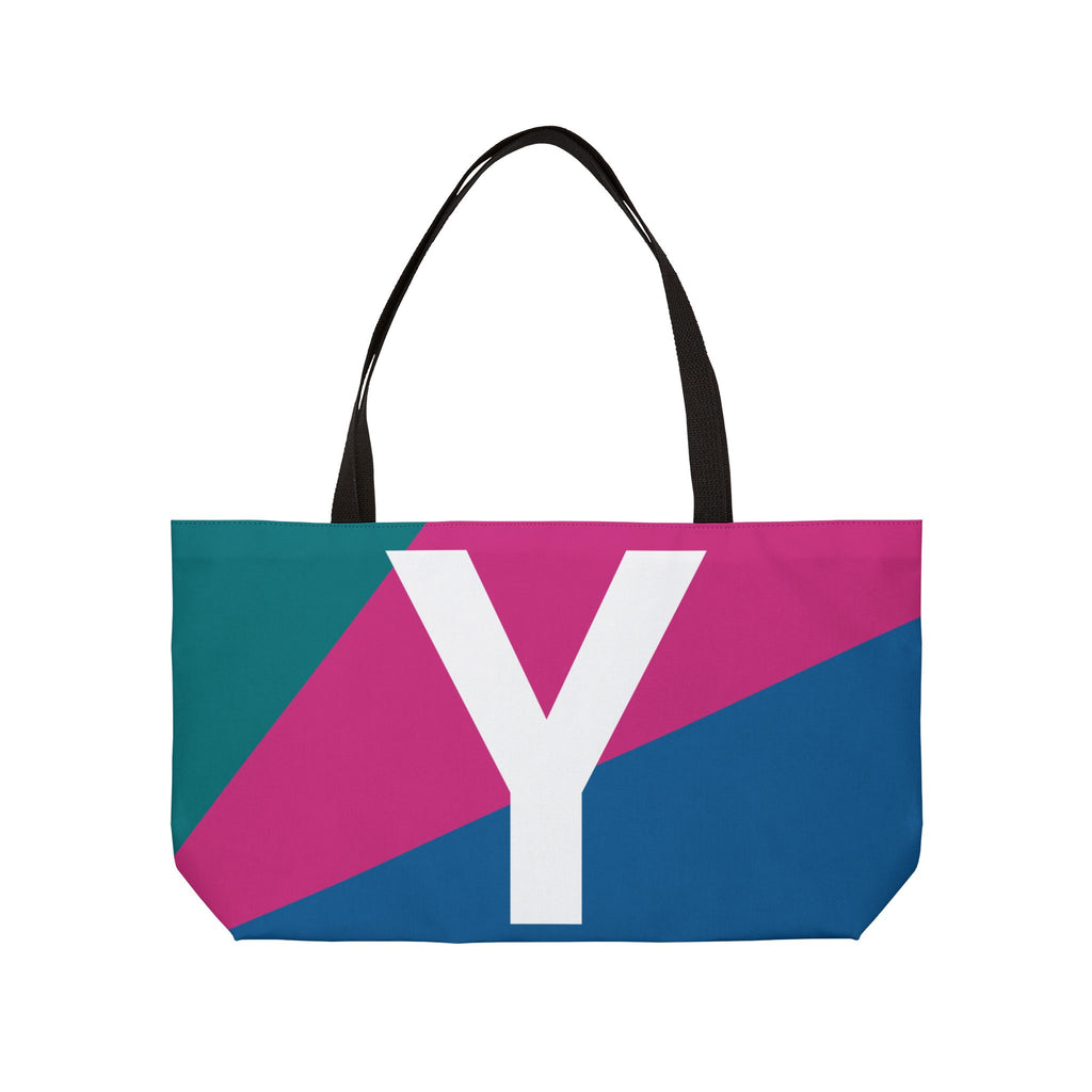 Personalized 'Y' Colorblock Tote Bag — Monogram Weekender Tote