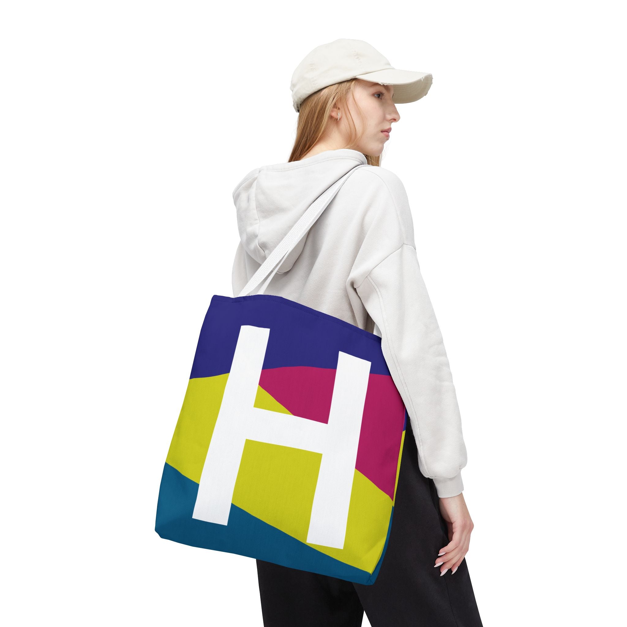 Monogram 'H' Colorblock Tote Bag — Personalized Initial H Shoulder Tote