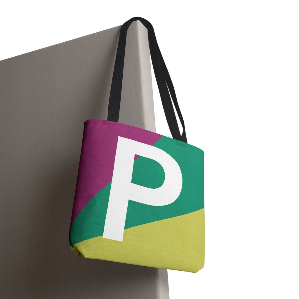 Monogram 'P' Colorblock Tote Bag — Personalized Initial P Shoulder Tote