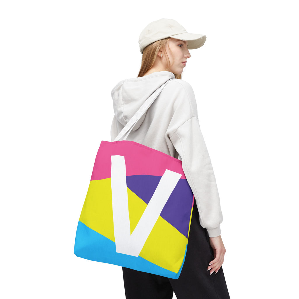 Monogram 'V' Colorblock Tote Bag — Personalized Initial V Shoulder Tote