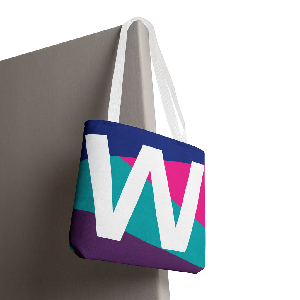 Monogram 'W' Colorblock Tote Bag — Personalized Initial W Shoulder Tote