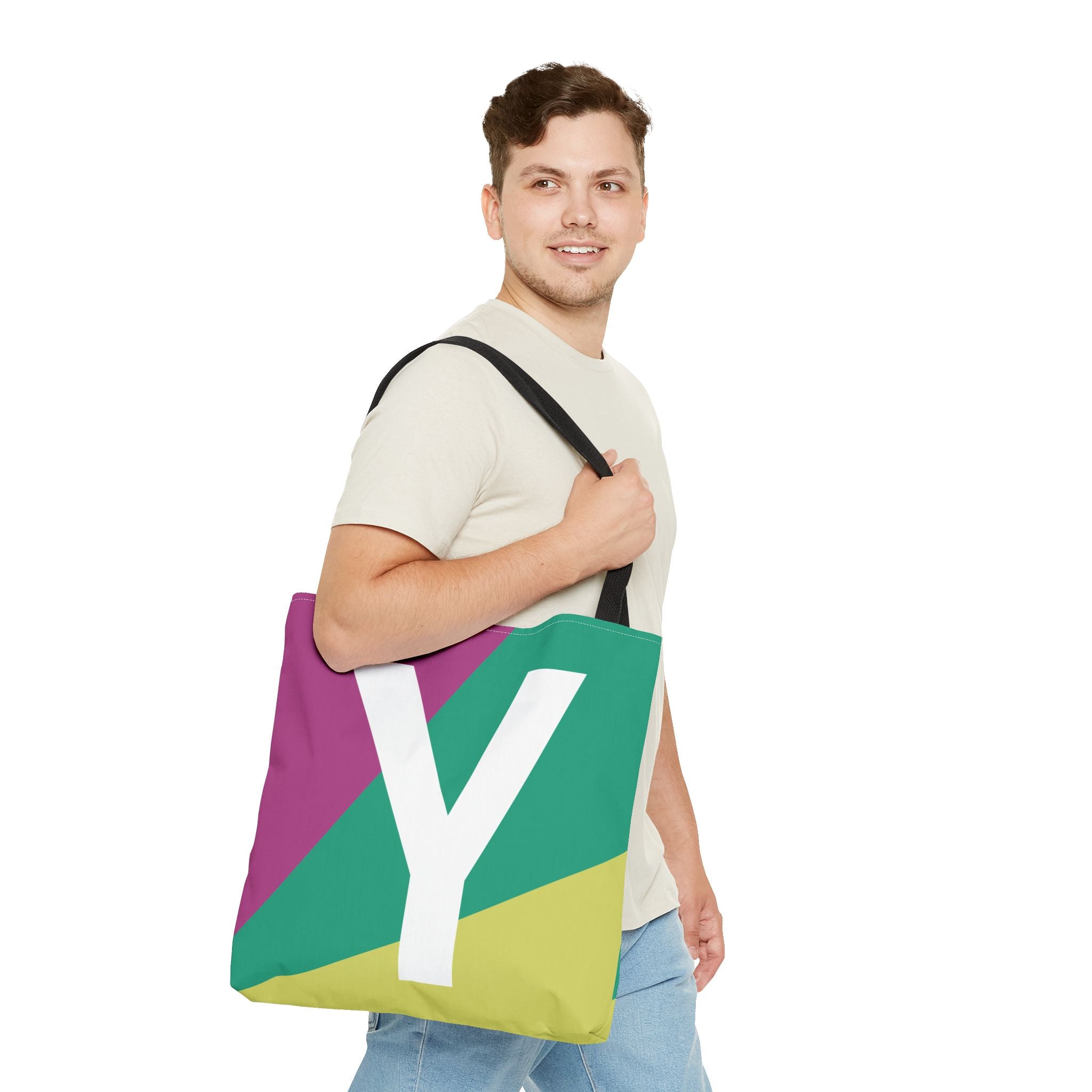 Monogram 'Y' Colorblock Tote Bag — Personalized Initial Y Shoulder Tote