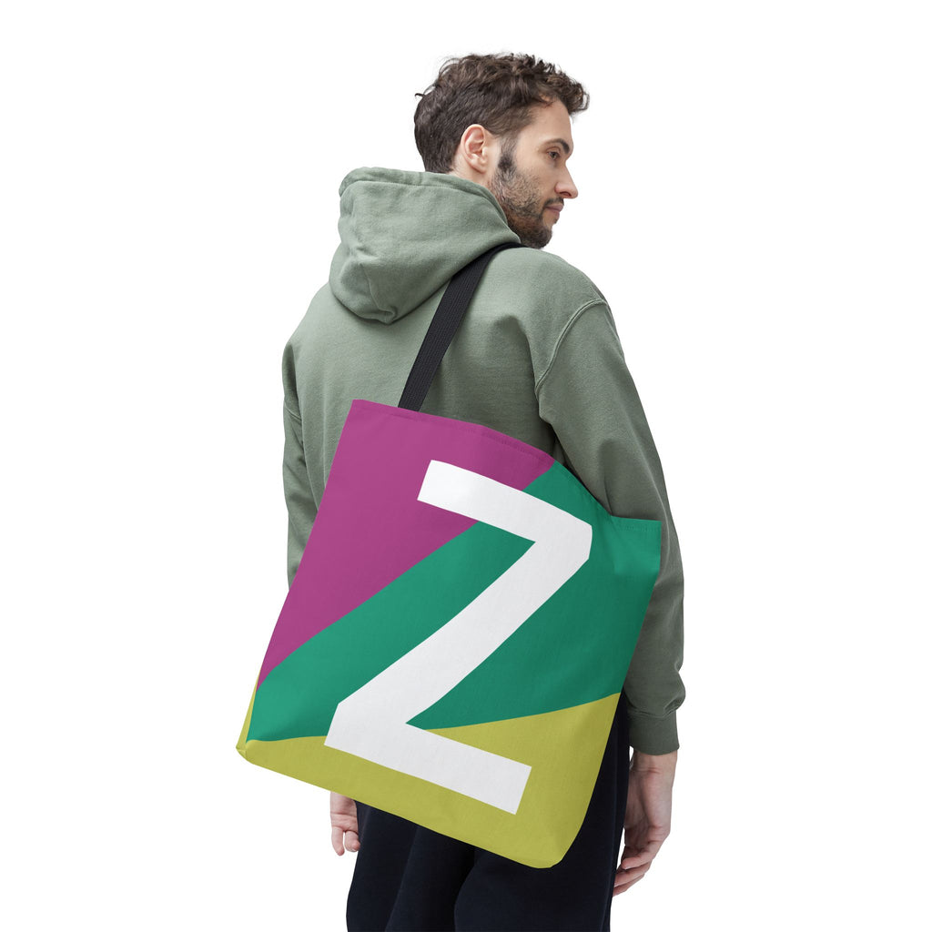 Monogram 'Z' Colorblock Tote Bag — Personalized Initial Z Shoulder Tote