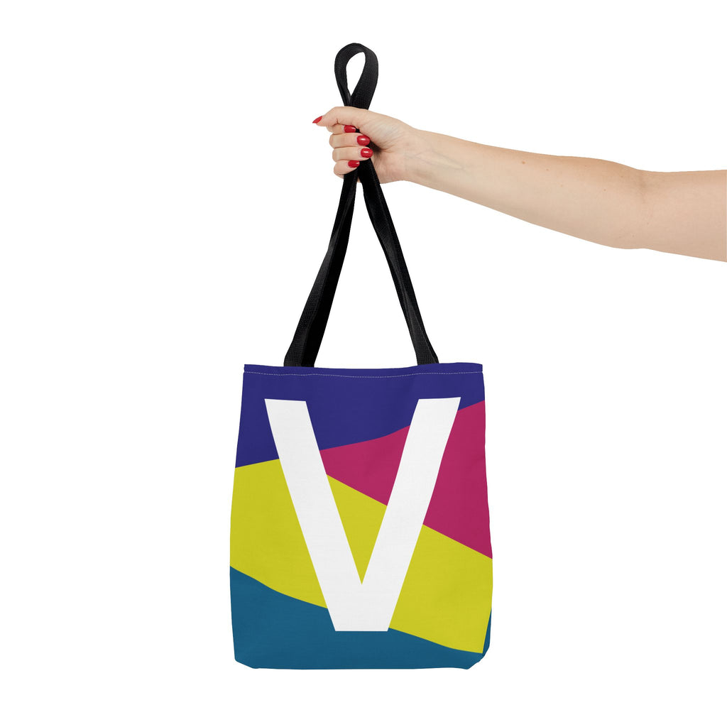 Monogram 'V' Colorblock Tote Bag — Personalized Initial V Shoulder Tote