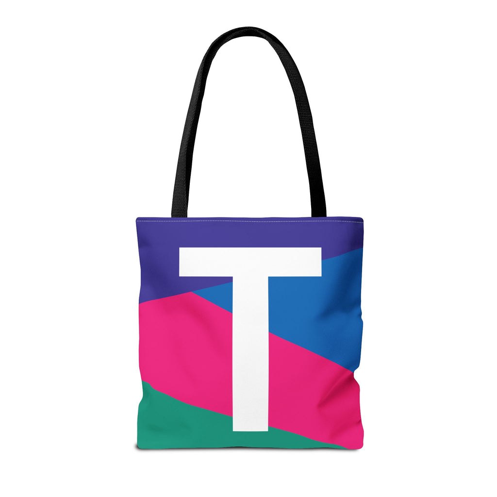 Monogram 'T' Colorblock Tote Bag — Personalized Initial T Shoulder Tote