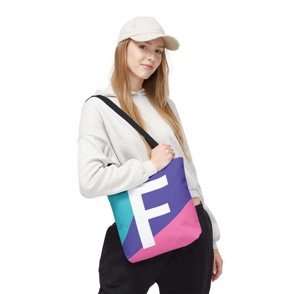 Monogram 'F' Colorblock Tote Bag — Personalized Initial F Shoulder Tote