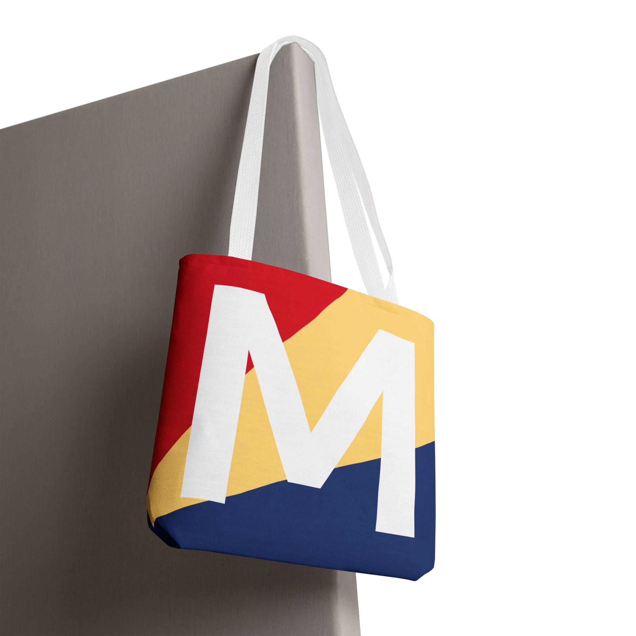 Monogram 'M' Colorblock Tote Bag — Personalized Initial M Shoulder Tote