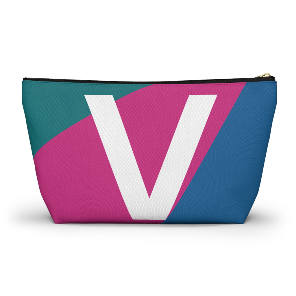 Initials Colorblock Accessory Pouch — Monogram V T-Bottom Cosmetic Bag