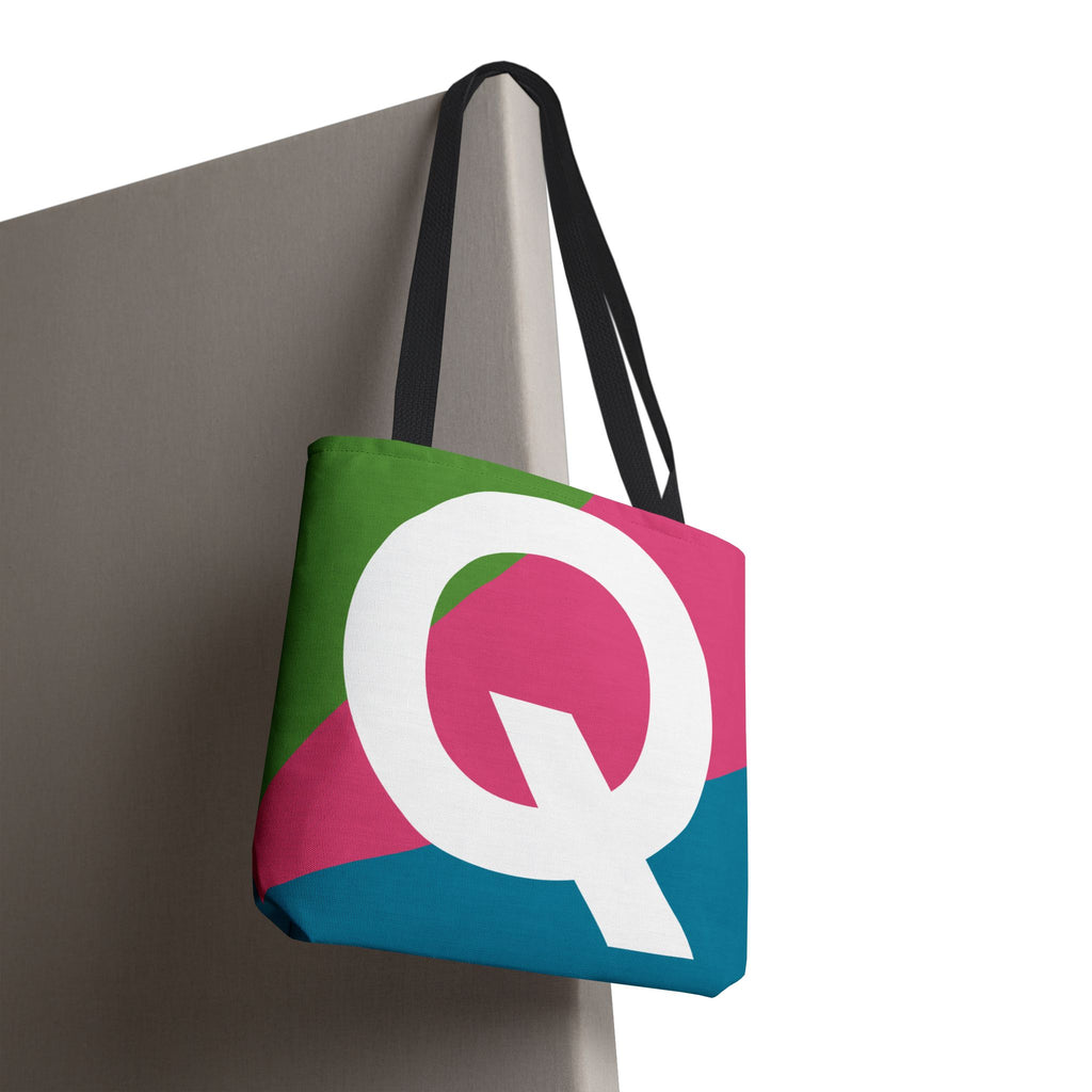 Monogram 'Q' Colorblock Tote Bag — Personalized Initial Q Shoulder Tote