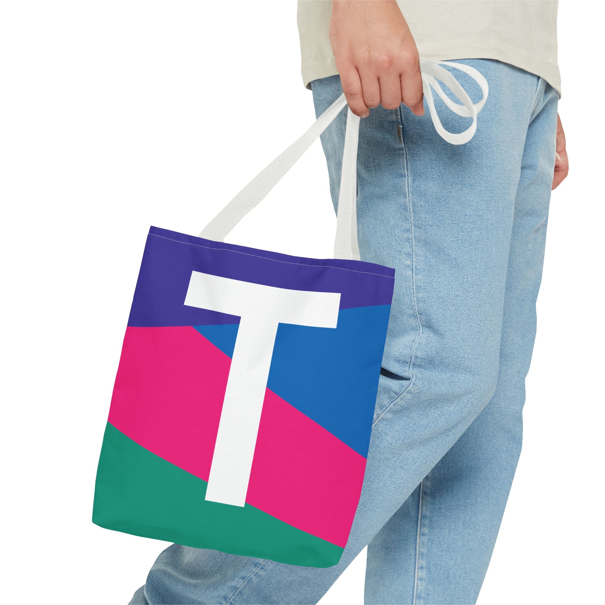 Monogram 'T' Colorblock Tote Bag — Personalized Initial T Shoulder Tote