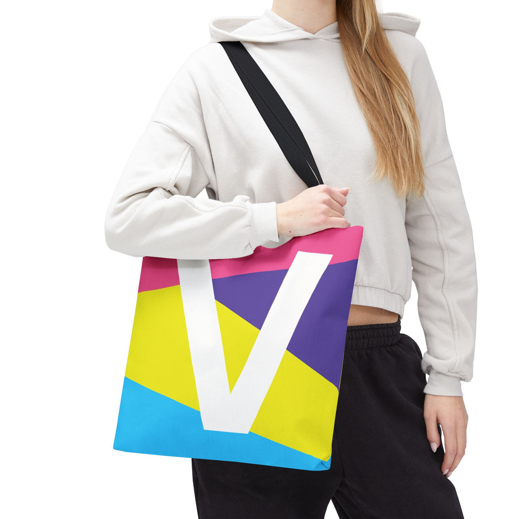 Monogram 'V' Colorblock Tote Bag — Personalized Initial V Shoulder Tote