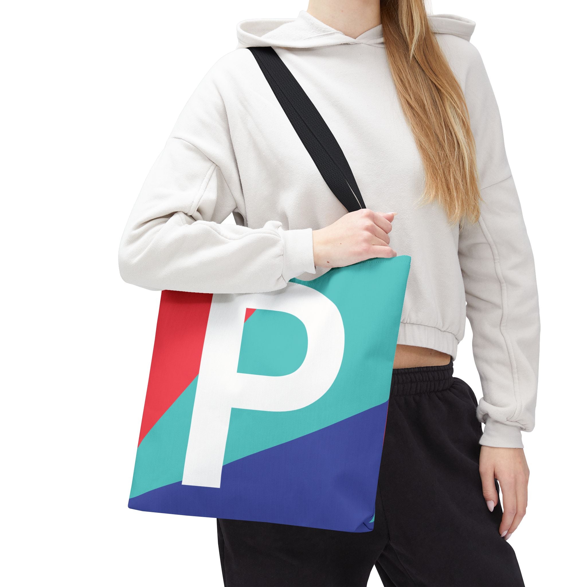 Monogram 'P' Colorblock Tote Bag — Personalized Initial P Shoulder Tote