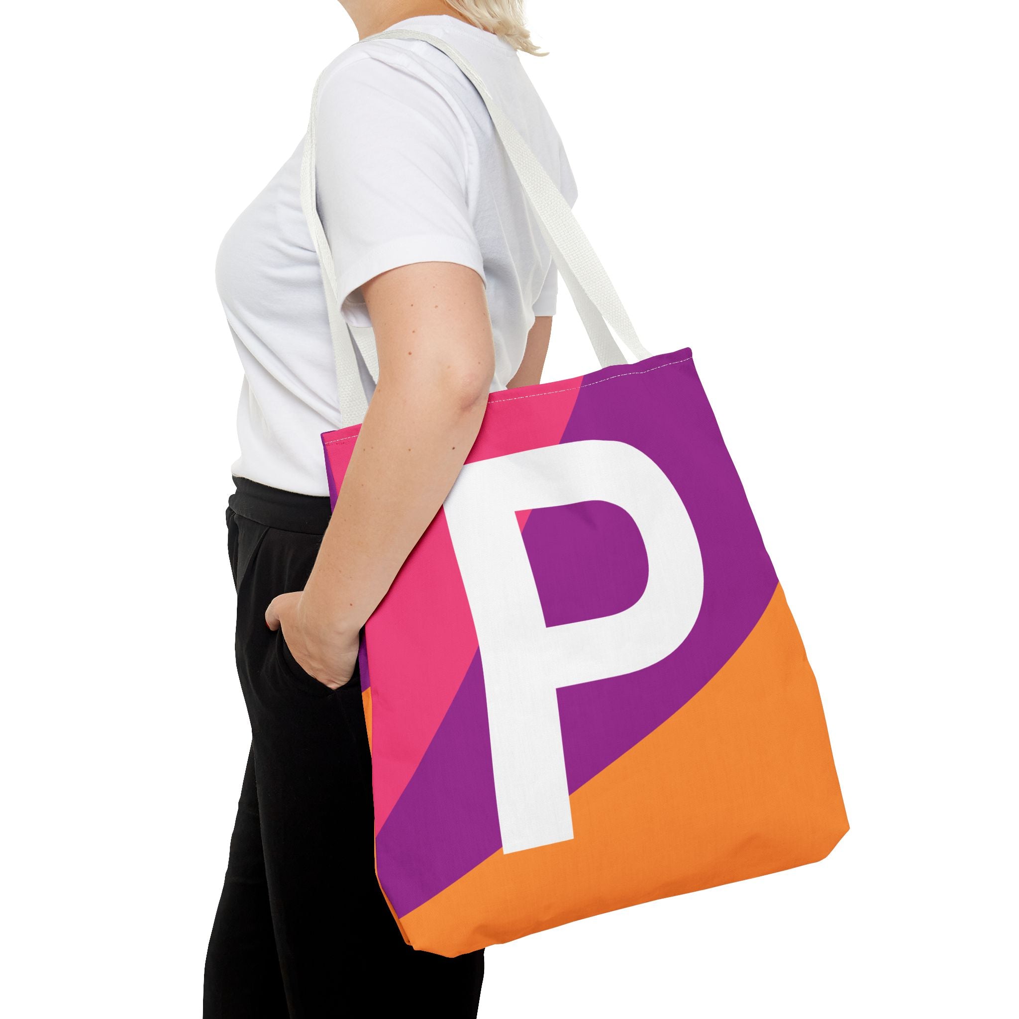 Monogram 'P' Colorblock Tote Bag — Personalized Initial P Shoulder Tote