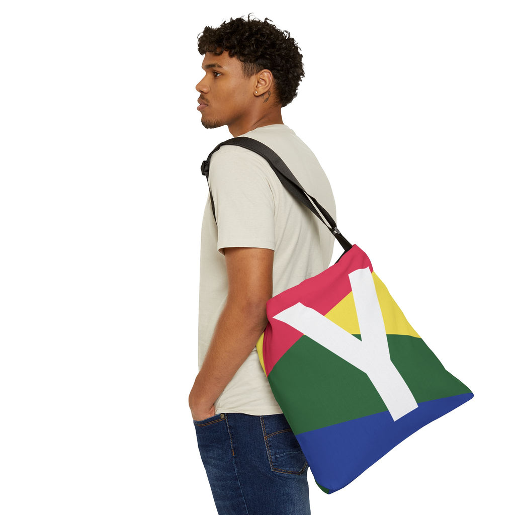 Initial Letter 'Y' Colorblock Adjustable Tote Bag — Monogram Alphabet Shoulder Bag